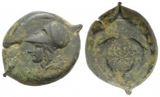 Sicily, Syracuse. Dionysios I (405-367 BC). Æ Drachm (36mm, 37.99g, 3h), c. 380 BC. Head of Athena l., wearing Corinthian helmet decorated with wreath...