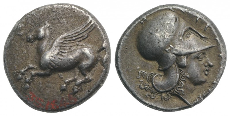 Sicily, Syracuse, 344-317 BC. AR Stater (21mm, 8.47g, 9h). Pegasos flying l. R/ ...