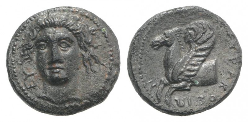 Sicily, Syracuse, 344-317 BC. Æ (13mm, 2.03g, 6h). Head of Arethousa facing slig...