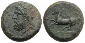 Sicily, Syracuse, c. 339/8-334 BC. Æ Dilitron (26mm, 18.82g, 11h). Laureate head of Zeus Eleutherios l. R/ Horse rearing l. CNS II, 80; SNG ANS 533-41...