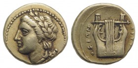 Sicily, Syracuse. Agathokles (317-289 BC). EL 25 Litrai (10mm, 1.68g, 1h), c. 310-305. Laureate head of Apollo l. R/ Lyre. Jenkins group A; SNG ANS 61...