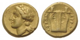 Sicily, Syracuse. Agathokles (317-289 BC). EL 25 Litrai (10mm, 1.84g, 2h), c. 310-305. Laureate head of Apollo l. R/ Lyre. Jenkins group A; SNG ANS 61...