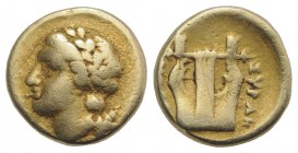 Sicily, Syracuse. Agathokles (317-289 BC). EL 25 Litrai (11mm, 1.82g, 1h), c. 310-305. Laureate head of Apollo l. R/ Lyre. Jenkins group A; SNG ANS 61...