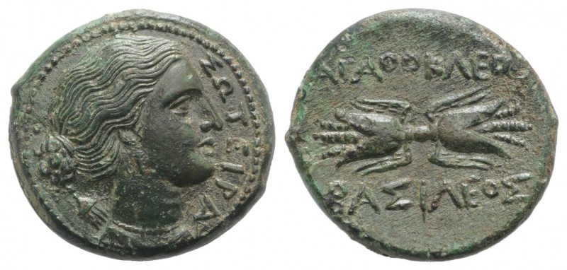 Sicily, Syracuse. Agathokles (317-289 BC). Æ Litra (24mm, 8.90g, 6h). Head of Ar...