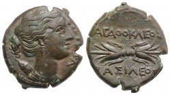 Sicily, Syracuse. Agathokles (317-289 BC). Æ Litra (23mm, 9.59g, 5h). Head of Artemis Soteria r., quiver over shoulder. R/ Winged thunderbolt. CNS II,...