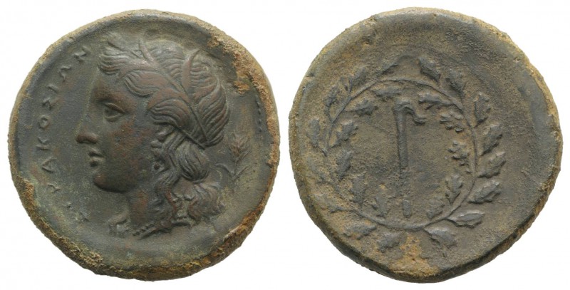 Sicily, Syracuse, 289-287 BC. Æ (26mm, 10.71g, 5h). Wreathed head of Kore l.; gr...