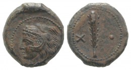 Sicily, Uncertain Roman mint, c. 213-208 BC. Æ Uncia or Chalkous (16mm, 2.89g, 6h). Head of Herakles l., wearing lion skin. R/ Upright club; pellet to...