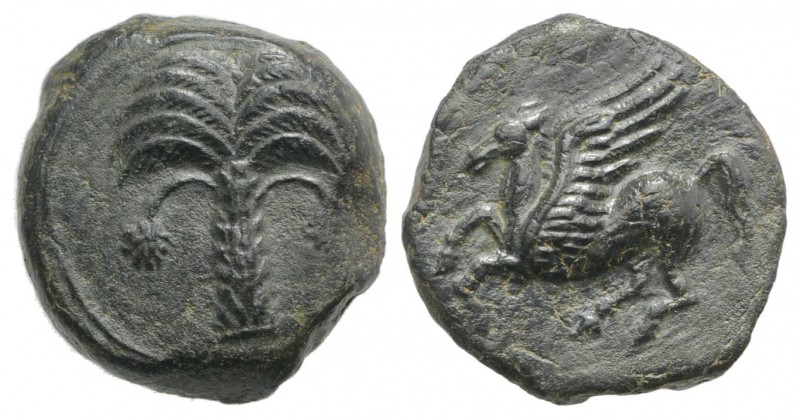 Sicily, Carthaginian Domain, c. 330-320 BC. Æ (14mm, 3.49g, 2h). Palm tree. R/ P...