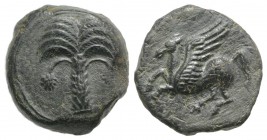 Sicily, Carthaginian Domain, c. 330-320 BC. Æ (14mm, 3.49g, 2h). Palm tree. R/ Pegasos flying l. CNS III, 16; SNG Copenhagen 107; HGC 2, 1672. Green p...