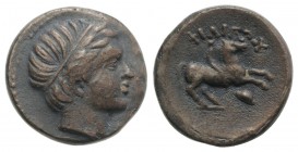 Kings of Macedon, Philip II (359-336 BC). Æ 1/4 Unit (11mm, 2.01g, 12h). Uncertain mint. Male head r., wearing tainia. R/ Youth on horseback r.; petas...