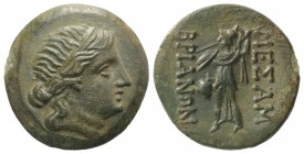 Thrace, Mesambria, c. 175-100 BC. Æ (23mm, 6.37g, 12h). Diademed female head r. R/ Athena Promachos standing l.; crested helmet to inner l. Topalov, M...