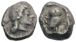 Attica, Athens, c. 500/490-485/0 BC. AR Tetradrachm (22mm, 15.25g, 12h). Archaic head of Athena r., wearing crested Attic helmet. R/ Owl standing r., ...