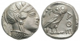 Attica, Athens, c. 454-404 BC. AR Tetradrachm (24mm, 17.24g, 5h). Helmeted head of Athena r. R/ Owl standing r., head facing; olive sprig behind; all ...