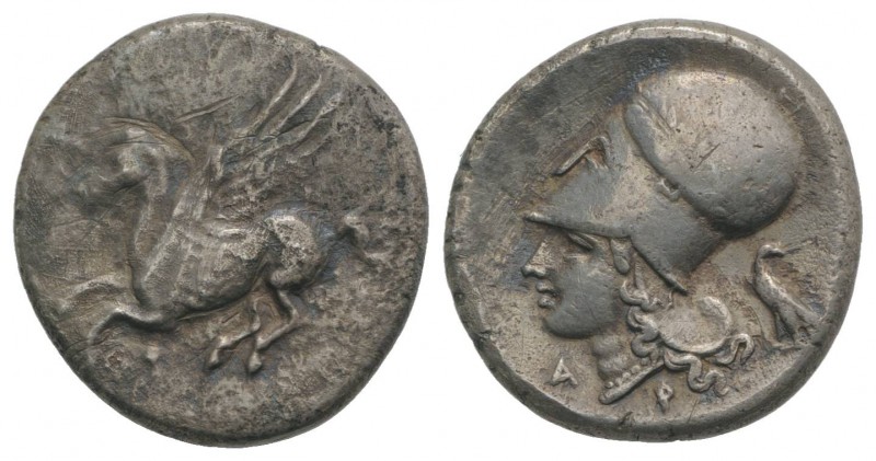 Corinth, c. 375-300 BC. AR Stater (22mm, 8.02g, 5h). Pegasos flying l. R/ Head o...
