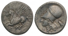 Corinth, c. 375-300 BC. AR Stater (22mm, 8.02g, 5h). Pegasos flying l. R/ Head of Athena l., wearing Corinthian helmet decorated with laurel wreath; A...