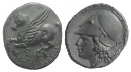 Corinth, c. 375-300 BC. AR Stater (21mm, 8.03g, 6h). Pegasos flying l. R/ Helmeted head of Athena l.; behind, ΠA monogram and herm. Pegasi 486; BCD Co...