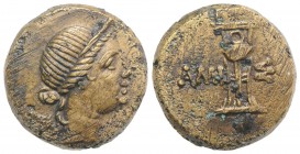 Pontos, Amisos, c. 125-100 BC. Æ (18mm, 8.25g, 11h). Bust of Artemis r., bow and quiver over shoulder. R/ Tripod. SNG BM Black Sea 1139-40; HGC 7, 240...