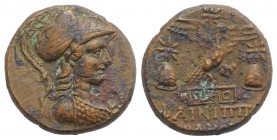 Phrygia, Apameia, c. 100-50 BC. Æ (22mm, 7.38g, 12h). Phainippos, magistrate. Bust of Athena r., wearing high-crested Corinthian helmet. R/ Eagle alig...