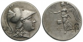 Pamphylia, Side, c. 205-100 BC. AR Tetradrachm (27.5mm, 15.72g, 12h). Deino–, magistrate. Head of Athena r., wearing crested Corinthian helmet. R/ Nik...