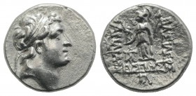Kings of Cappadocia, Ariarathes V (c. 163-130 BC). AR Drachm (17mm, 4.16g, 12h), year 33 (130/129 BC). Diademed head r. R/ Athena Nikephoros standing ...