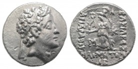 Kings of Cappadocia. Ariarathes VII (c. 111-99 BC). AR Drachm (18mm, 4.18g, 12h), year 12 (100 BC). Diademed head r. R/ Athena Nikephoros standing l.;...