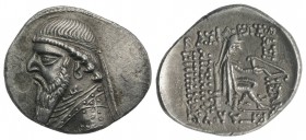 Kings of Parthia, Mithradates II (121-91 BC). AR Drachm (21mm, 4.02g, 12h). Rhagai, c. 109-96/5. Diademed and draped bust l., wearing long beard, earr...