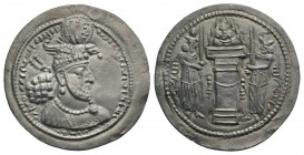 Sasanian Kings of Persia. Hormazd IV (579-590). AR Drachm (28mm, 4.01g, 2h). Crowned bust r. R/ Fire altar flanked by attendants. Göbl I/2. Good VF