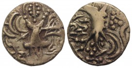 India, Post-Kushan (Jammu-Kashmir). Durla Deva (Durlabha), 5th century AD. Base AV Dinar (21mm, 7.37g, 12h). Kushan-style king standing l., sacrificin...