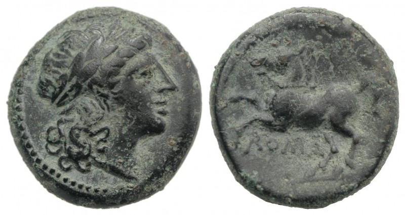 Anonymous, Rome, c. 235 BC. Æ (15mm, 3.39g, 6h). Laureate head of Apollo r. R/ B...