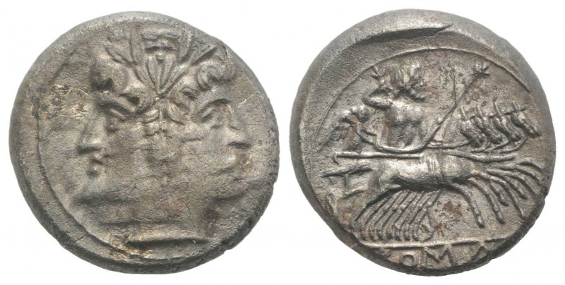 Anonymous, Rome, c. 225-212 BC. AR Quadrigatus (18.5mm, 5.21g, 3h). Laureate hea...
