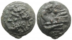 Anonymous, Rome, c. 225-217 BC. Cast Æ Semis (40mm, 64.21g, 12h). Laureate head of Saturn l. R/ Prow l. Vecchi, ICC 94; Crawford 38/2; RBW 95. Green p...