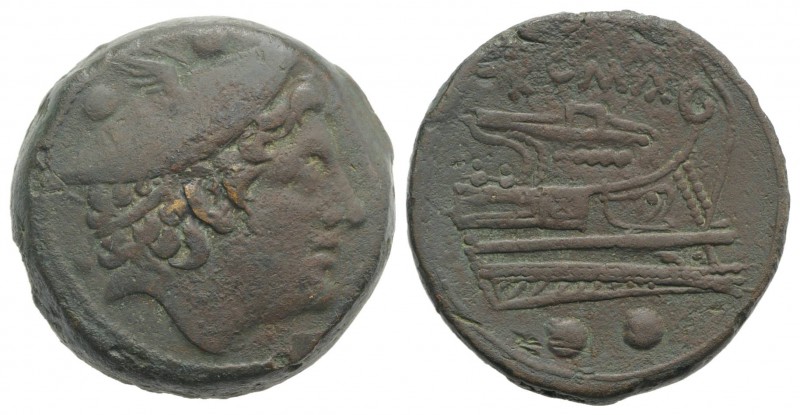 Anonymous, Rome, 217-215 BC. Æ Sextans (29mm, 27.74g, 3h). Head of Mercury r., w...