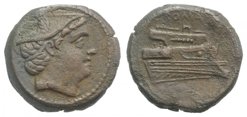 Anonymous, Rome, 217-215 BC. Æ Semuncia (21mm, 6.45g, 12h). Head of Mercury r., ...