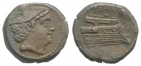 Anonymous, Rome, 217-215 BC. Æ Semuncia (21mm, 6.45g, 12h). Head of Mercury r., wearing winged petasus. R/ Prow r. Crawford 38/7; RBW 100. Brown patin...