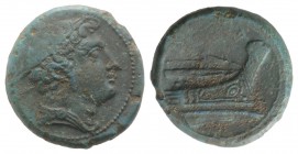 Anonymous, Rome, 217-215 BC. Æ Semuncia (21mm, 6.62g, 2h). Head of Mercury r., wearing winged petasus. R/ Prow r. Crawford 38/7; RBW 100. Green patina...