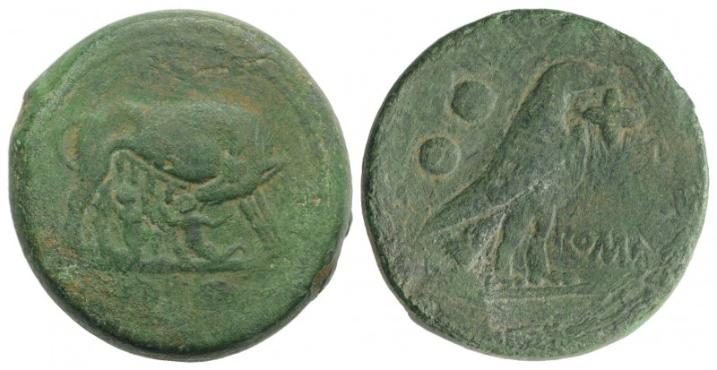 Anonymous, Rome, c. 217-215 BC. Æ Sextans (29mm, 27.88g, 6h). She-wolf standing ...