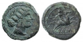 Anonymous, Rome, 217-215 BC. Æ Semuncia (19mm, 4.64g, 2h). Draped female bust r., wearing mural crown. R/ Horseman r. on galloping horse, holding whip...