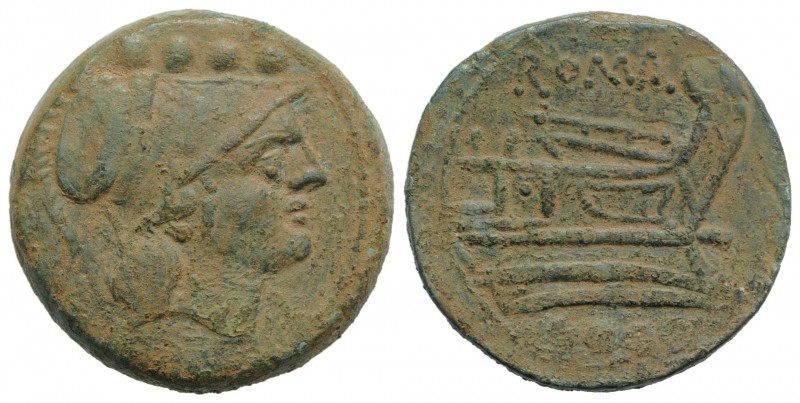 Anonymous, Rome, c. 215-212 BC. Æ Triens (29mm, 19.74g, 11h). Helmeted head of M...