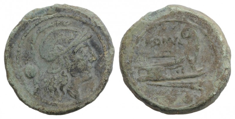 Anonymous, Rome, c. 215-212 BC. Æ Uncia (22mm, 6.98g, 12h). Helmeted head of Rom...