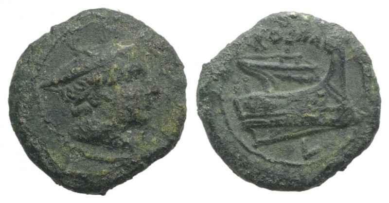 L series, Luceria, c. 214-212 BC. Æ Semuncia (14mm, 2.21g, 8h). Draped bust of M...