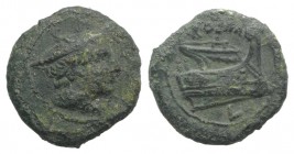 L series, Luceria, c. 214-212 BC. Æ Semuncia (14mm, 2.21g, 8h). Draped bust of Mercury r., wearing petasus. R/ Prow r.; L below. Crawford 43/6; RBW 15...