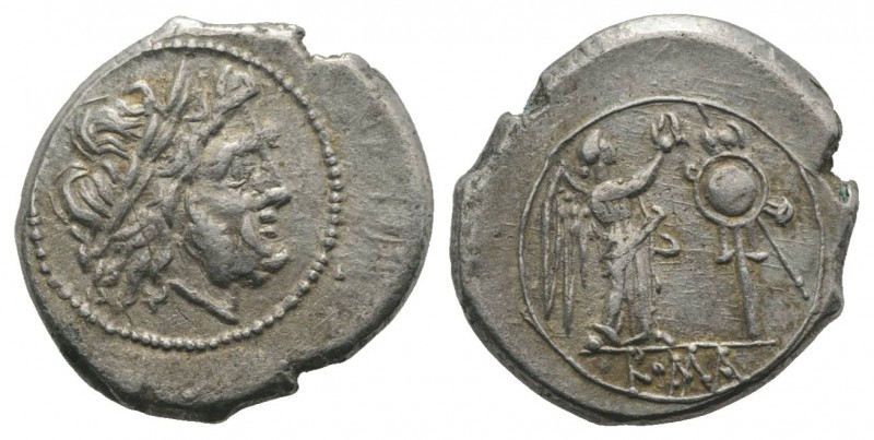 Anonymous, Rome, after 211 BC. AR Victoriatus (18mm, 3.46g, 8h). Laureate head o...