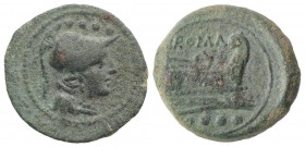 Anonymous, Rome, after 211 BC. Æ Triens (23mm, 8.01g, 6h). Helmeted head of Minerva r. R/ Prow of galley r. Crawford 56/4; RBW 206. Green patina, VF
