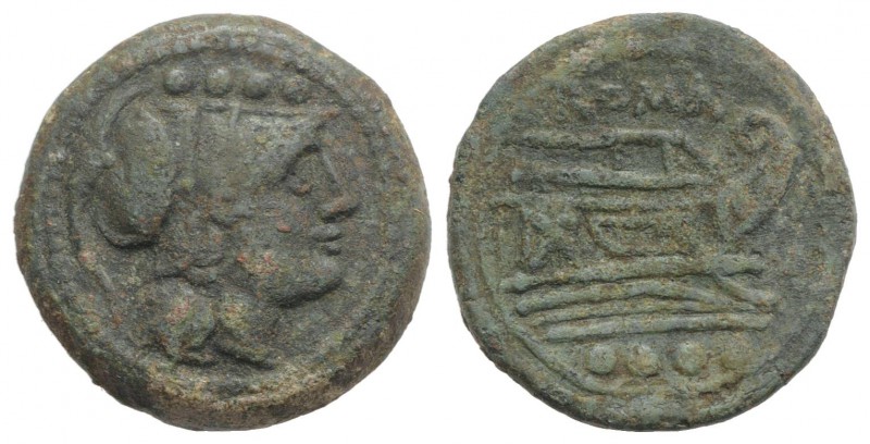 Anonymous, Rome, after 211 BC. Æ Triens (25mm, 11.35g, 6h). Helmeted head of Min...