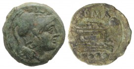 Anonymous, Sardinia, after 211 BC. Æ Triens (23mm, 6.86g, 11h). Helmeted head of Minerva r. R/ Prow of galley r. Crawford 56/4; RBW 207-8. Green patin...