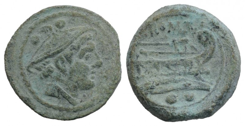 Anonymous, Rome, after 211 BC. Æ Sextans (21mm, 6.41g, 3h). Head of Mercury r. w...