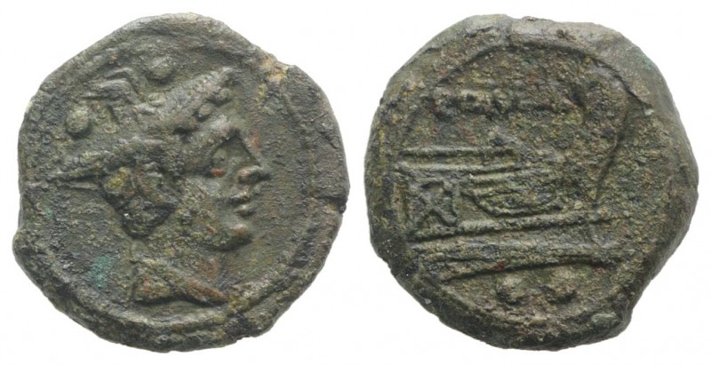 Anonymous, Sardinia, after 211 BC. Æ Sextans (18mm, 4.73g, 11h). Head of Mercury...