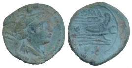 C series, Sardinia, c. 211 BC. Æ Sextans (19mm, 4.18g, 9h). Head of Mercury r. wearing winged petasus. R/ Prow of galley r.; C before. Crawford 63/6; ...