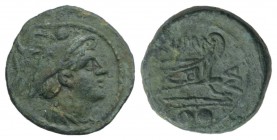 MA series, Sardinia, 210 BC. Æ Sextans (19mm, 4.40g, 3h). Head of Mercury r. wearing winged petasos. R/ Prow of galley r.; MA monogram before. Crawfor...