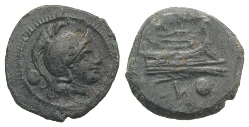 Anonymous, Luceria, 211-208 BC. Æ Uncia (16mm, 3.20g, 1h). Helmeted head of Roma...